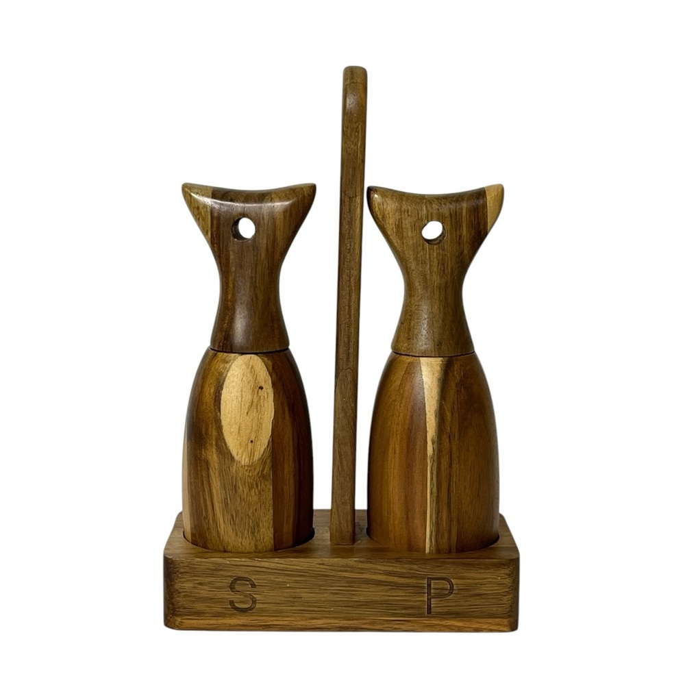 Acacia Wooden‎ Refillable Salt and Pepper Grinder Set With Tray